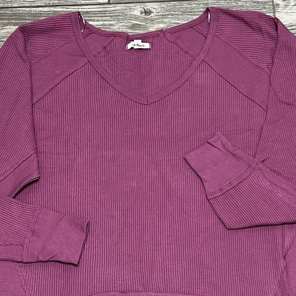 NWT $78 Free People Small & Medium Santa Clara Thermal Top Mulberry Off Shoulder - Picture 3 of 10